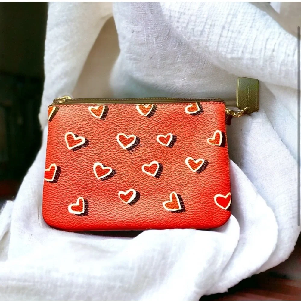 Coach Pink Heart Women card holder cash coin purse Bag - Picture 4 of 5